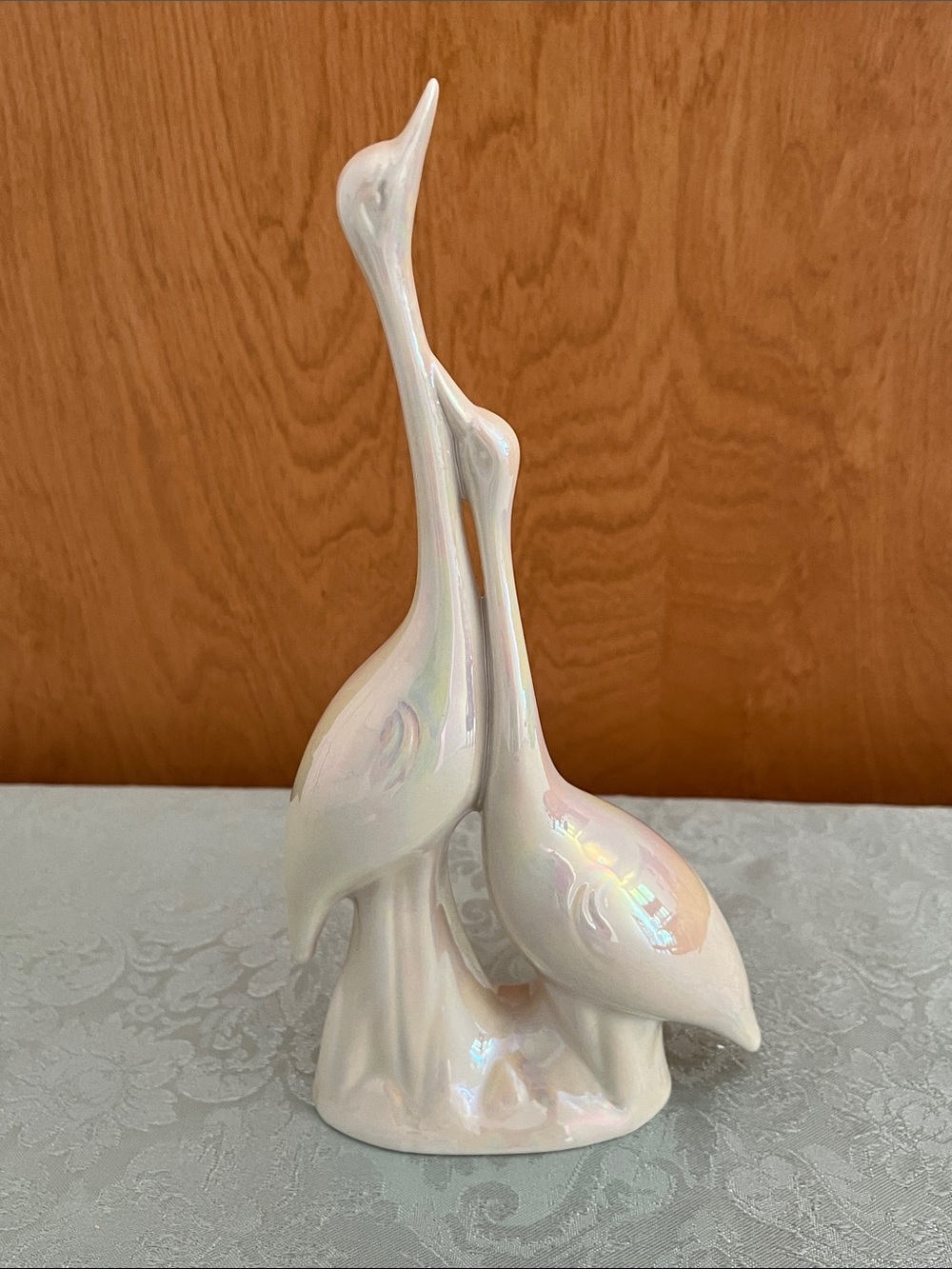 Vintage Capodimonte Italy Iridescent Porcelain Crane , Herons Figurine 8.5"